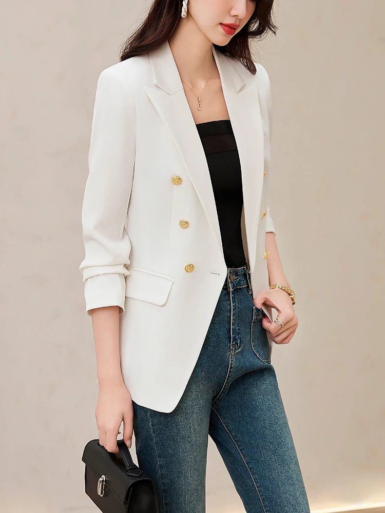 Moda senhoras blazer casaco feminino branco rosa manga longa feminino negócios trabalho wear fino jaqueta formal para o outono inverno