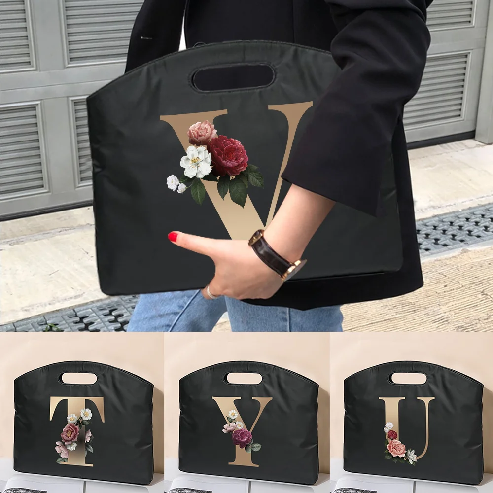 

Briefcase Handbag Rose Gold Letter Printing Handbag Business Office Computer Case Laptop Bag Neutral File Conference File Bag
