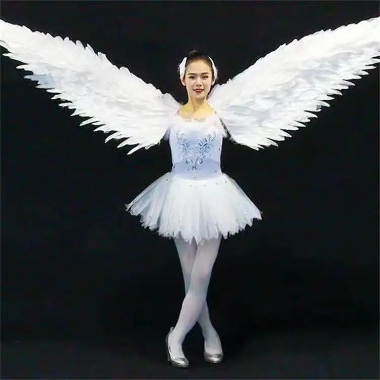White Feather T-Stage Angel Wings Cosplay Prop for Halloween Birthday Party Internet Celebrity Video Photo Props Model Show
