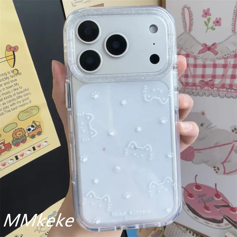 Korean Ins Shining Star Kitten Paw Kawaii Cat Phone Case For iPhone 18 17 AIR 16 15 14 13 12 11 Pro Max Plus MINI Y2K Cover
