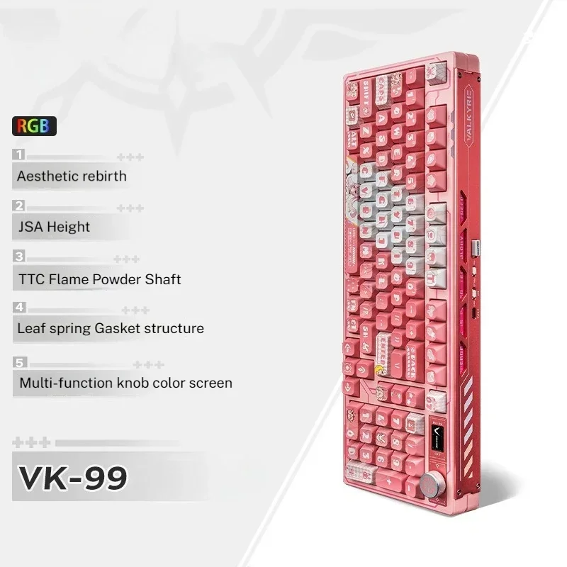 Vk99key Custom Mechanical Keyboard Tri-Mode 2.4g/Wired/Bluetooth Pbt Hot Plug Rgb Backlight Girl Office Game Computer Peripheral