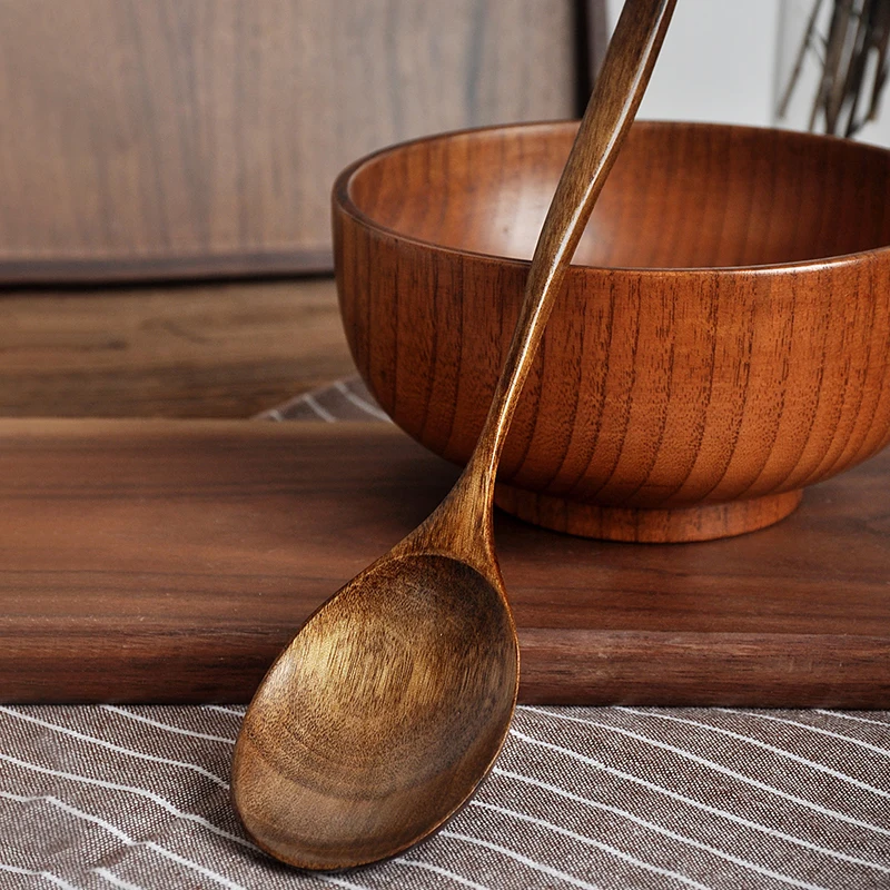 Rural style Wooden Soup Spoon Eco Friendly Tableware Natural Ellipse Natural Wooden Ladle Tableware Household Tableware