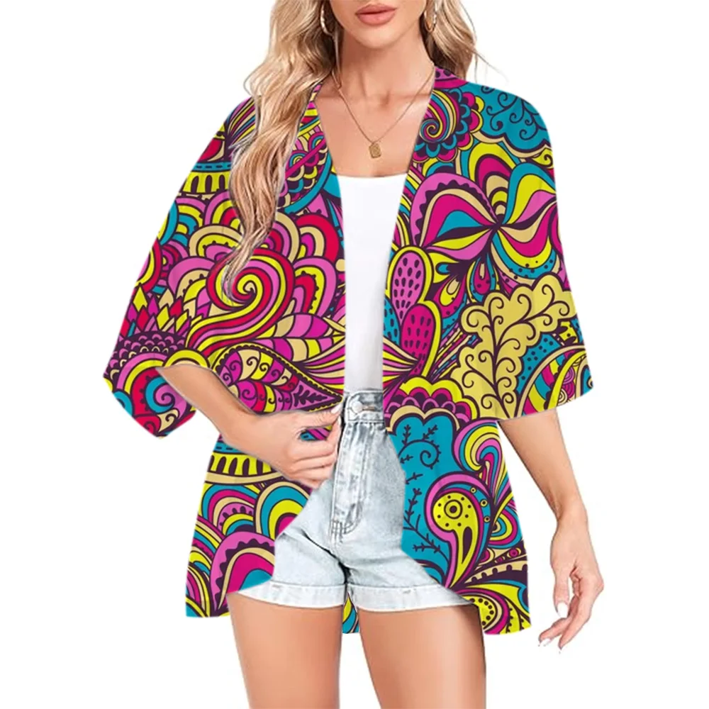 Women\'s Long Kimono Summer Beach Kimono Cardigan Ethnic Printed Pattern 3D Print Cardigan Tee Swimwear Jacket Large Size Loose