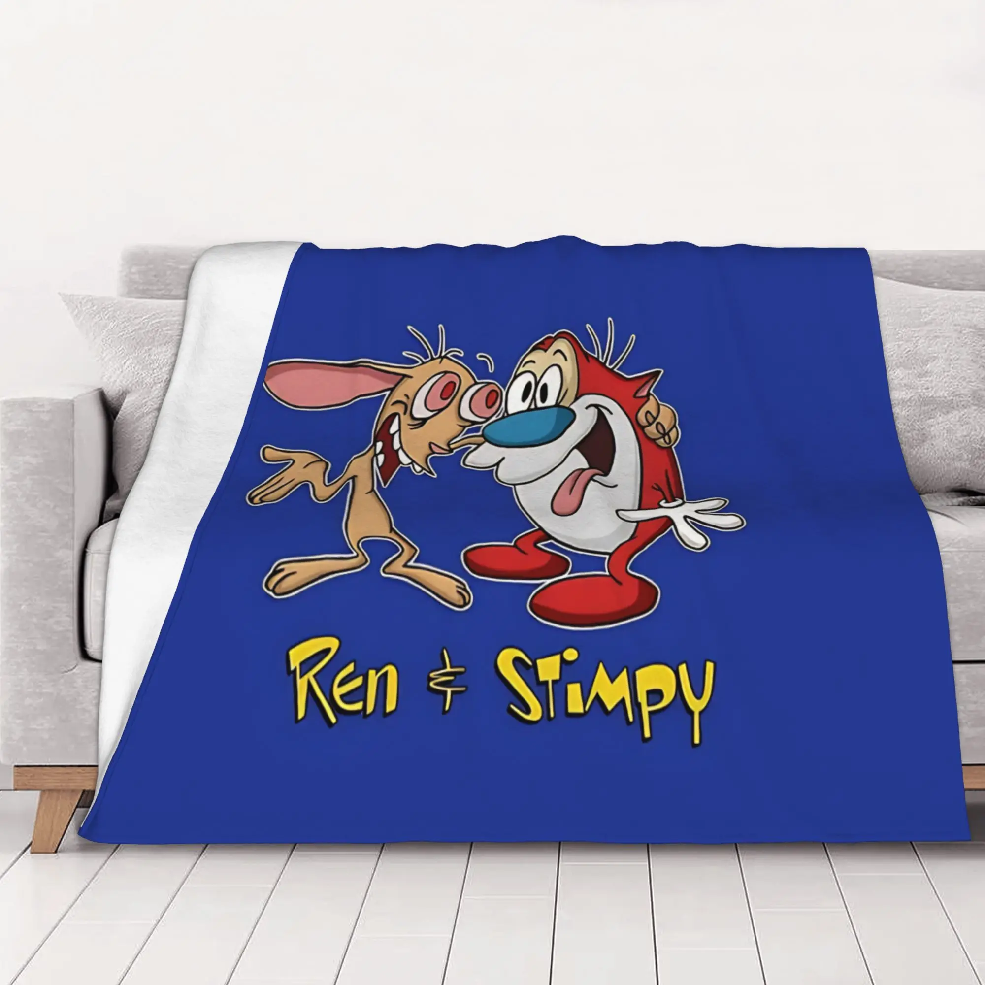 1PC Home Cutecore weird cartoon duo Ren & Stimpy Blanket Super Cosy Plush Home Living Room Sofa Halloween