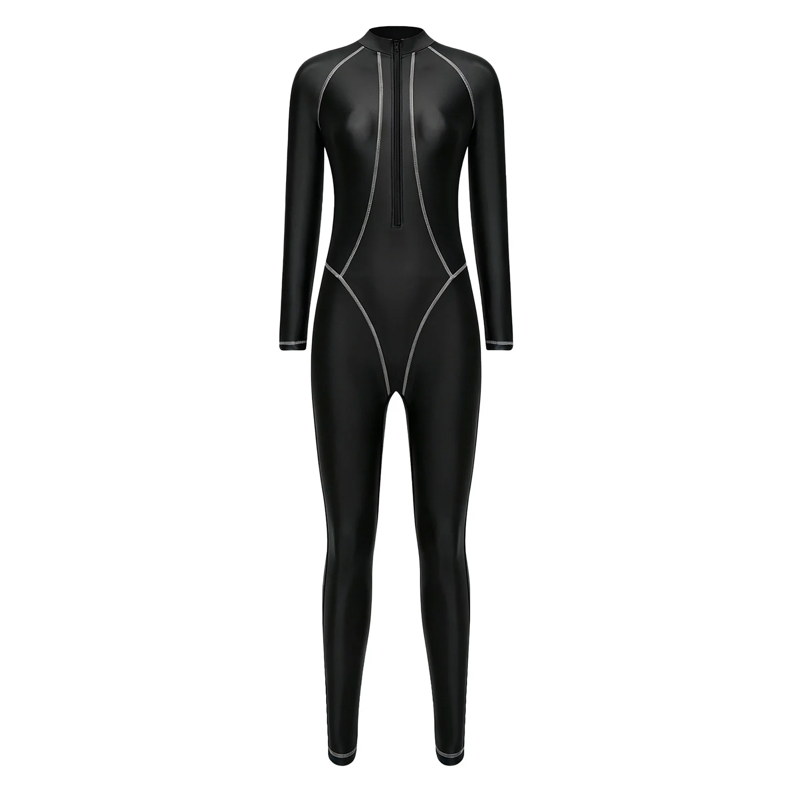 Damen Rash Guard Badeanzug Glänzender Jumpsuit Neoprenanzug Bademode Einteiliger Ganzkörper-Badeanzug Lange Ärmel Lange Hosen – Detail 10