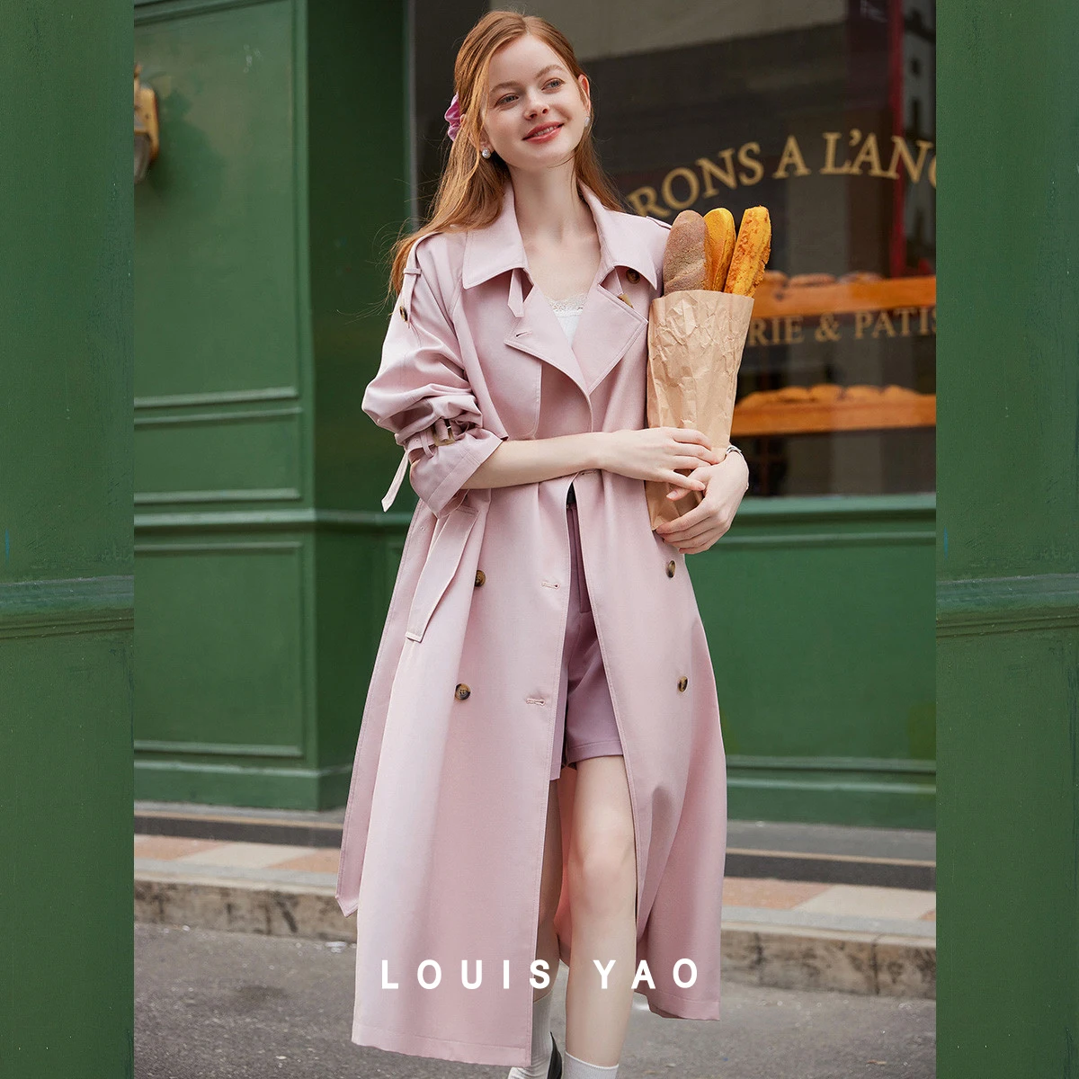 LOUIS YAO Premium Trench Coat 2026 Spring British Style Double Breasted Raglan Sleeve Cinched Waist Women's Jackets