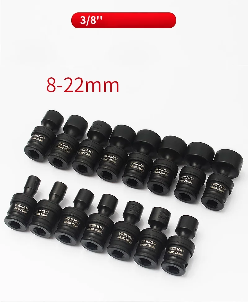 15PCS 3/8 Drive Wobble deepen Socket Adapter 360Degree Rotatable Universal Joint Swivel Socket for photovoltaic base station