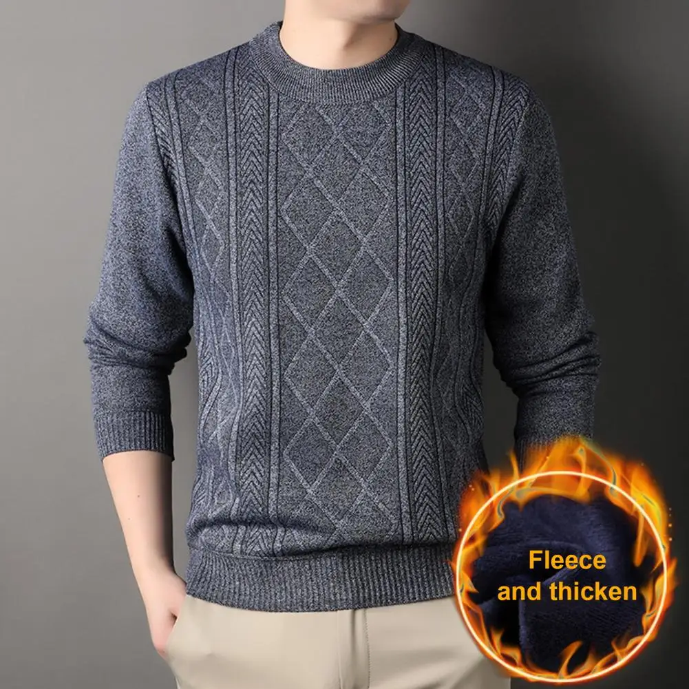 

Men Regular Fit Sweater Cozy Knitted Sweater for Fall Winter Round Neck Long Sleeves Solid Color Thick Stretchy Loose for Wear