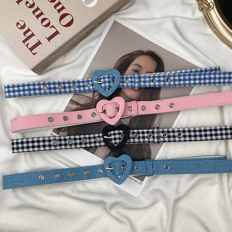 Heart Denim Belt For Women Love Buckle New All-Match Jeans Belts Ladies Pink Fabric Strap Female Personality Dress Waistband