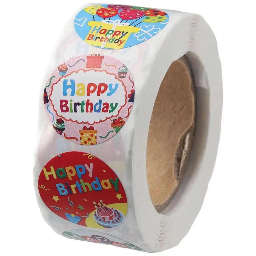 Sealing 500 PCS Happy Birthday Stickers Pattern Round Self-Adhesive 1in Sticker Roll Birthday