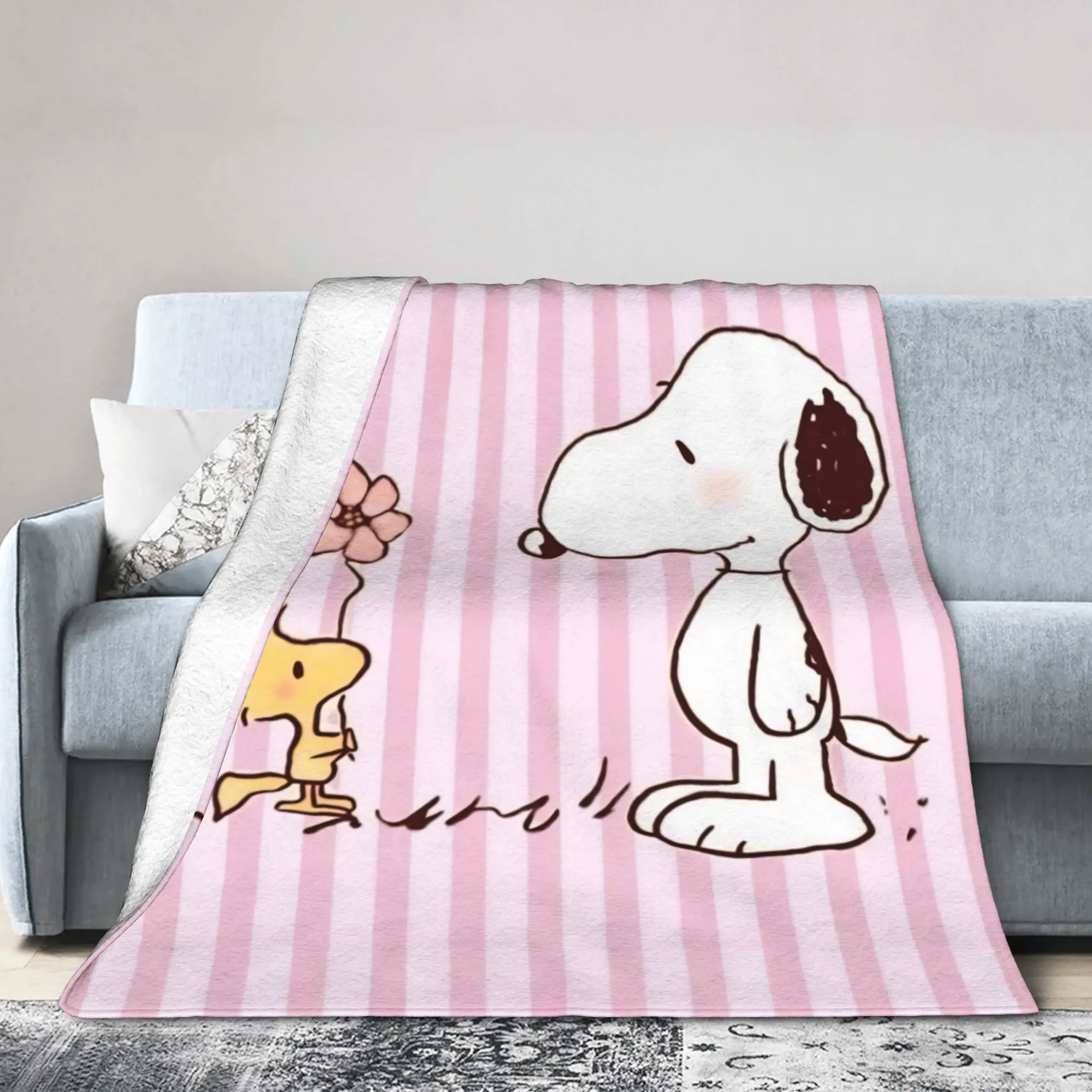 Cartoon Cute S-Snoopys Flannel Blankets  Custom Throw Blanket for Home Hotel Sofa  150*125cm Rug Piece