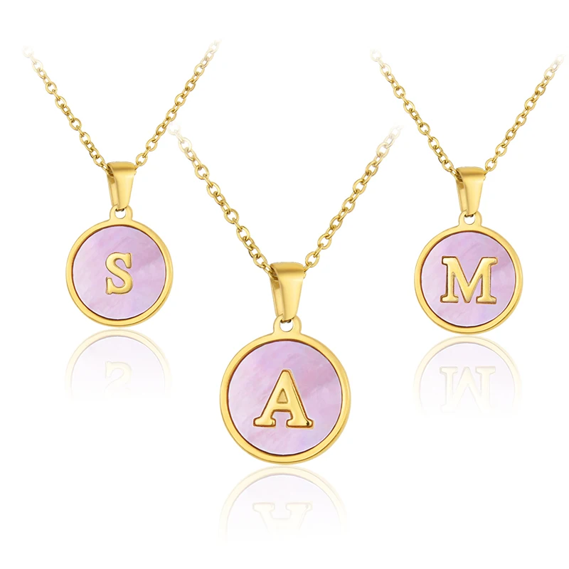 MHS.SUN-Collier pendentif coquillage rose alphabet initial pour femme, acier inoxydable plaqué or, bijoux romantiques, fête vintage, 26 lettres