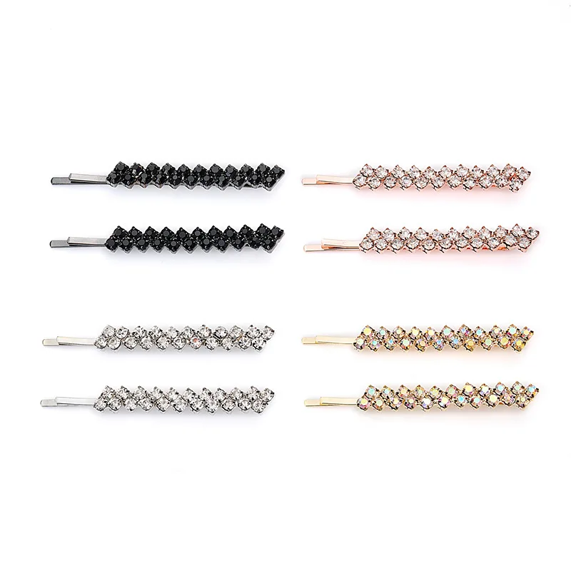 2pcs Shining Crystal Rhinestone Hair Clip For Women Elegant Korean Design Stick Hairpin