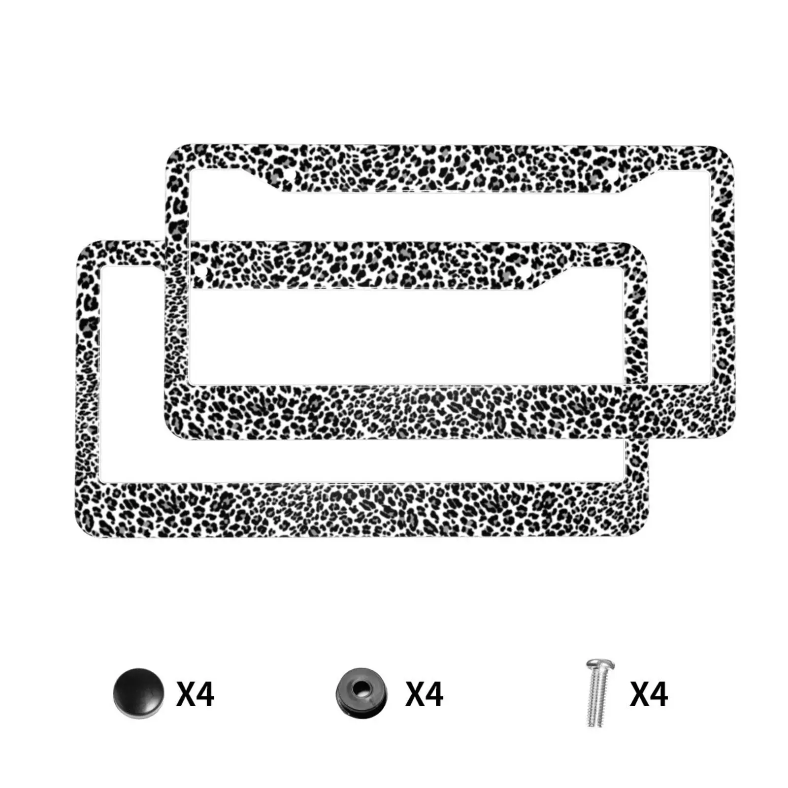 Dark Gray Black Leopard Cheetah Print License Plate Frame 2 Pack License Plate with 2 Holes Car Tag Frame for Women Men Vehicles