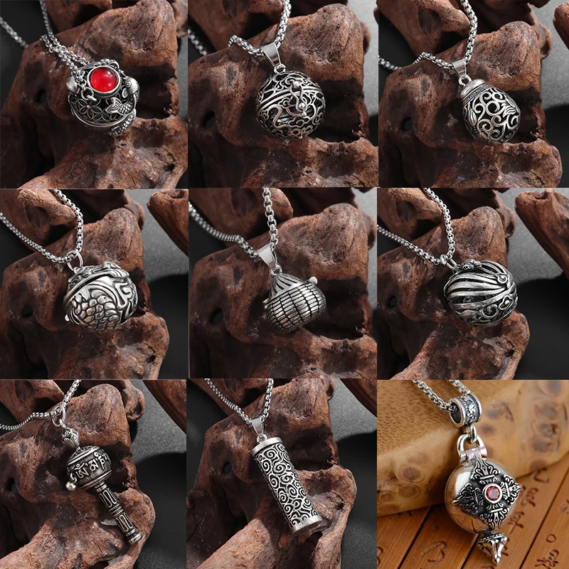 Retro Exquisite Aromatherapy Ball Hollow Pendant Openable Gawu Box Necklace Men\'s and Women\'s Amulet Jewelry