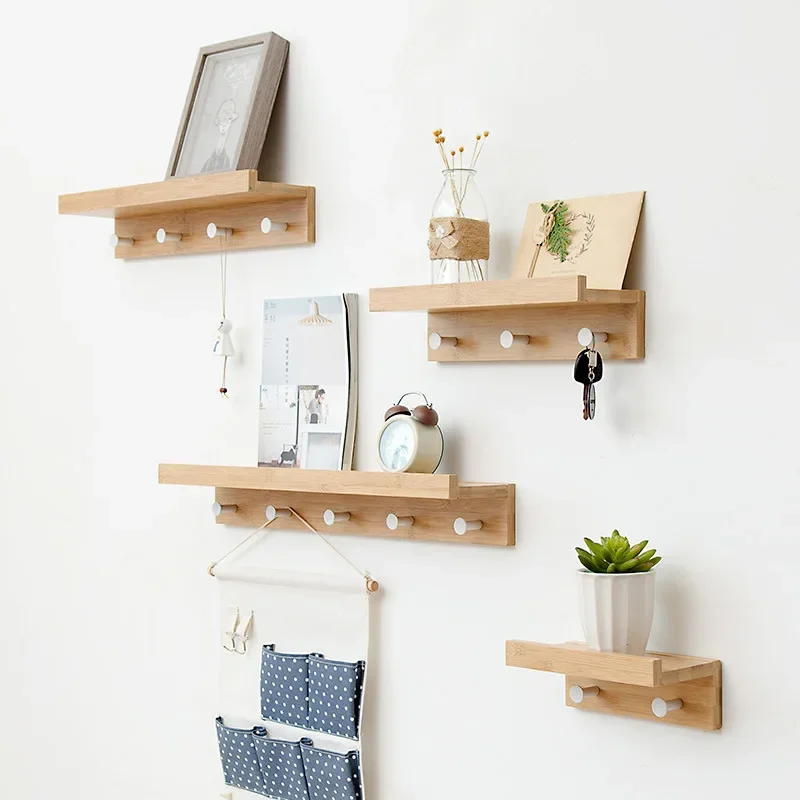 

Creative Coat Rack Multi-functional Hook Shelf Living Room Wall-mounted Decorative Towel Hanger Bamboo Partition Floating Rack