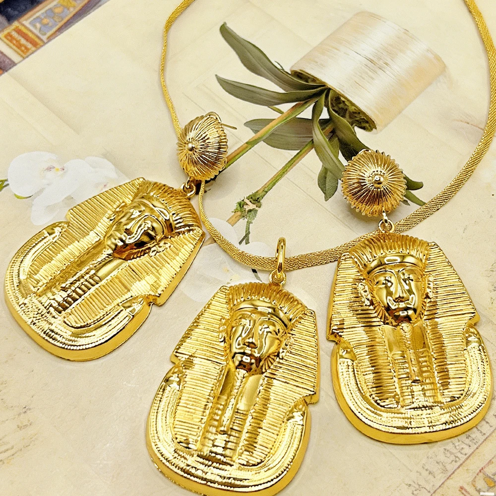 

African Women Necklace Earrings Jewelry for Lady Classic Lager Necklace with Earrings Set Luxury Gold Color Jewelry Sets Daily