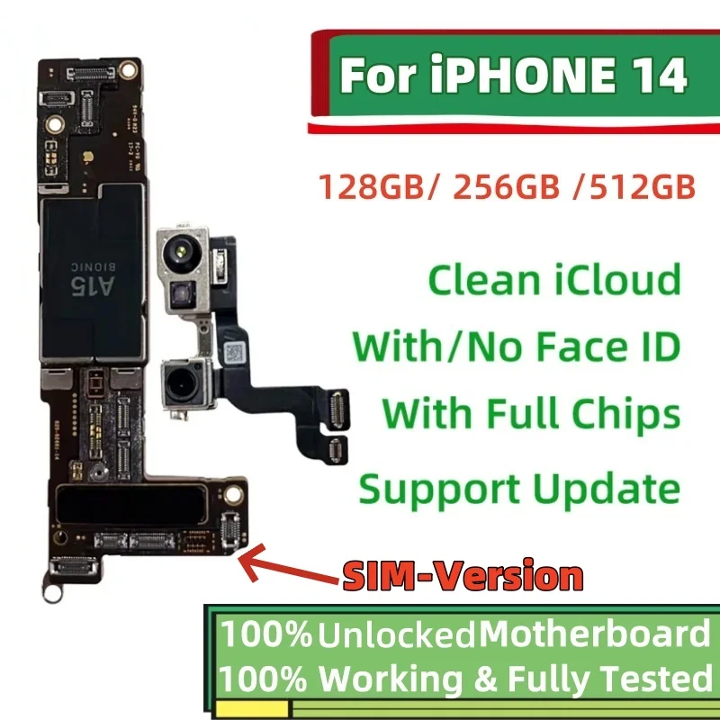 Fully Tested For iPhone 14 Pro Max Plus Motherboard With Face ID SIM Version Free Clean iCloud Mainboard Logic Unlocked Board