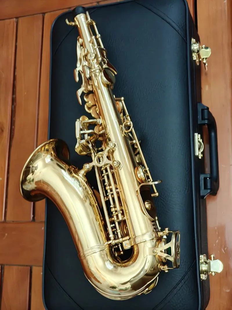 

Горячий новый 2026, новый изогнутый саксофон-сопрано S-991, золотой лаковый саксофон, изогнутое сопрано с футляром