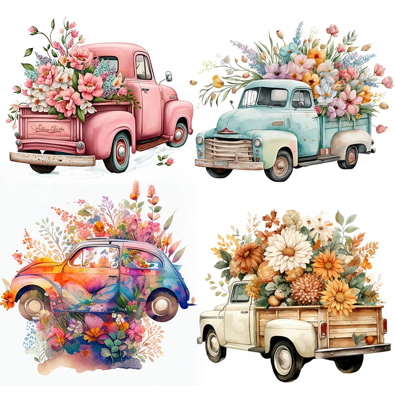 C187#Floral Truck Wall Sticker Kids Room Background Home Decoration Mural Living Room Wallpaper Funny Decal