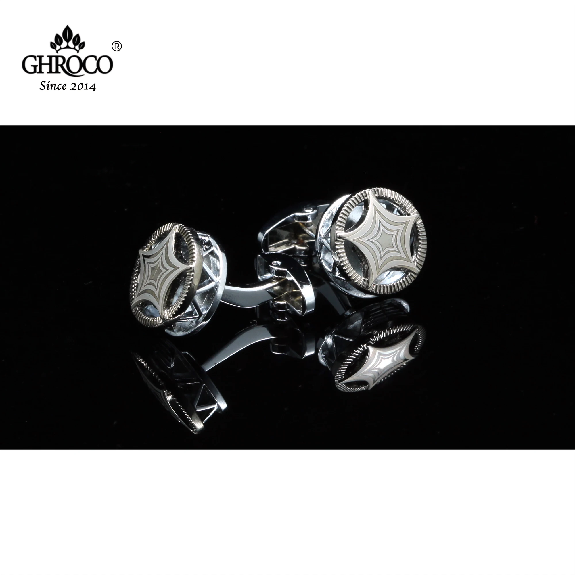 GHROCO High Quality Exquisite Surface Laser Printe Star Round Shirt Cufflinks Fashion Luxury Gifts for Business Men Women