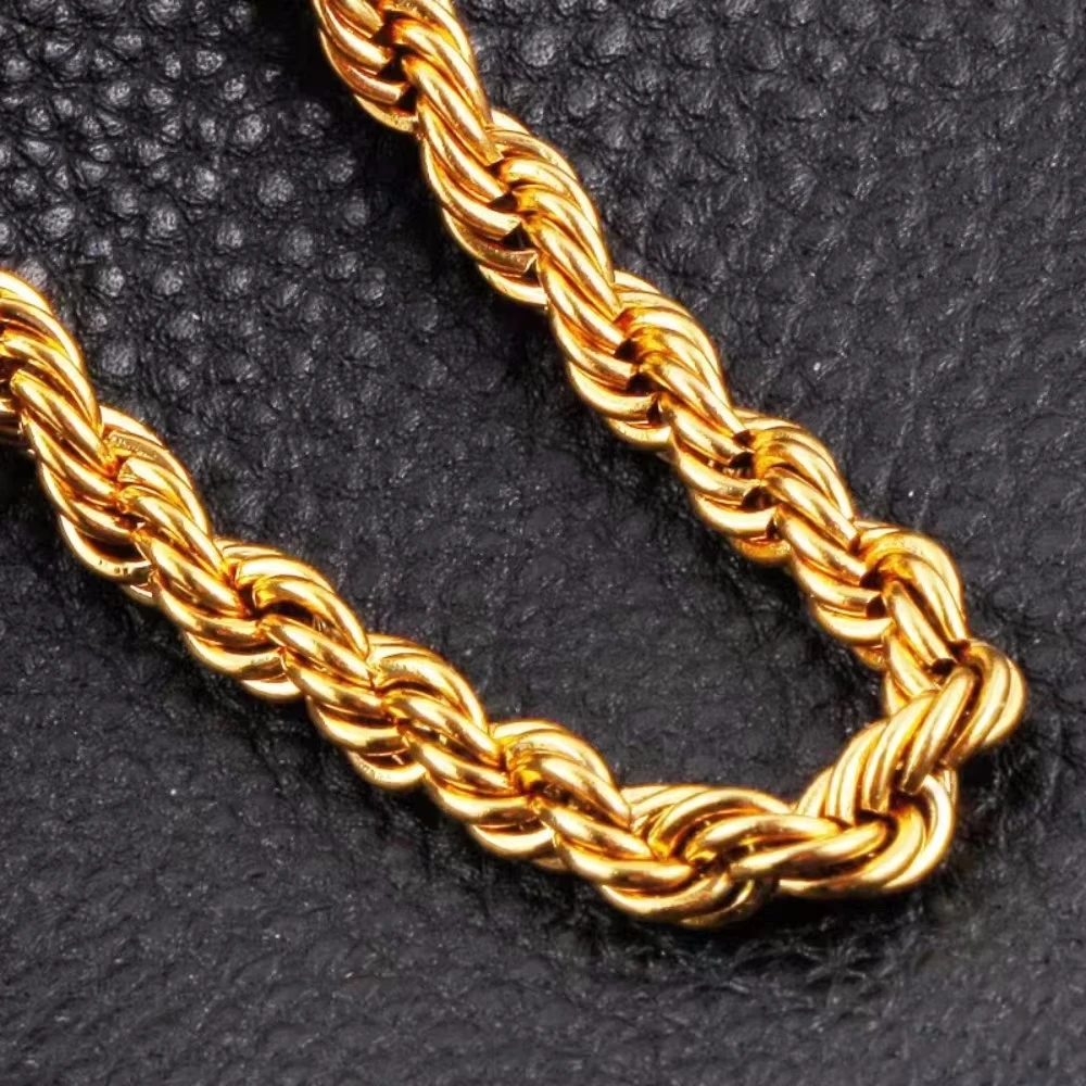 925 Silver Wholesale Noble 45-60cm 18K Gold 4mm Rope Chain Necklace for Women Man Fashion Wedding Charm Gift Jewelry 18-24Inch image 5