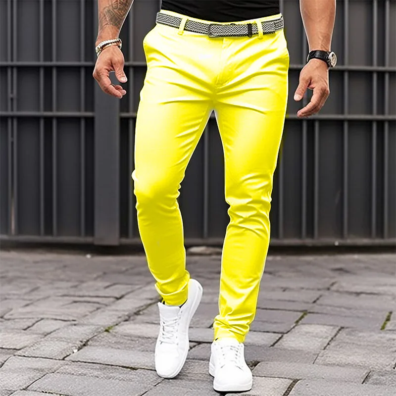Pantaloni slim fit da uomo in tinta unita con tasche frontali e cerniere per abbigliamento casual da lavoro con pantaloni con fondo affusolato da uomo