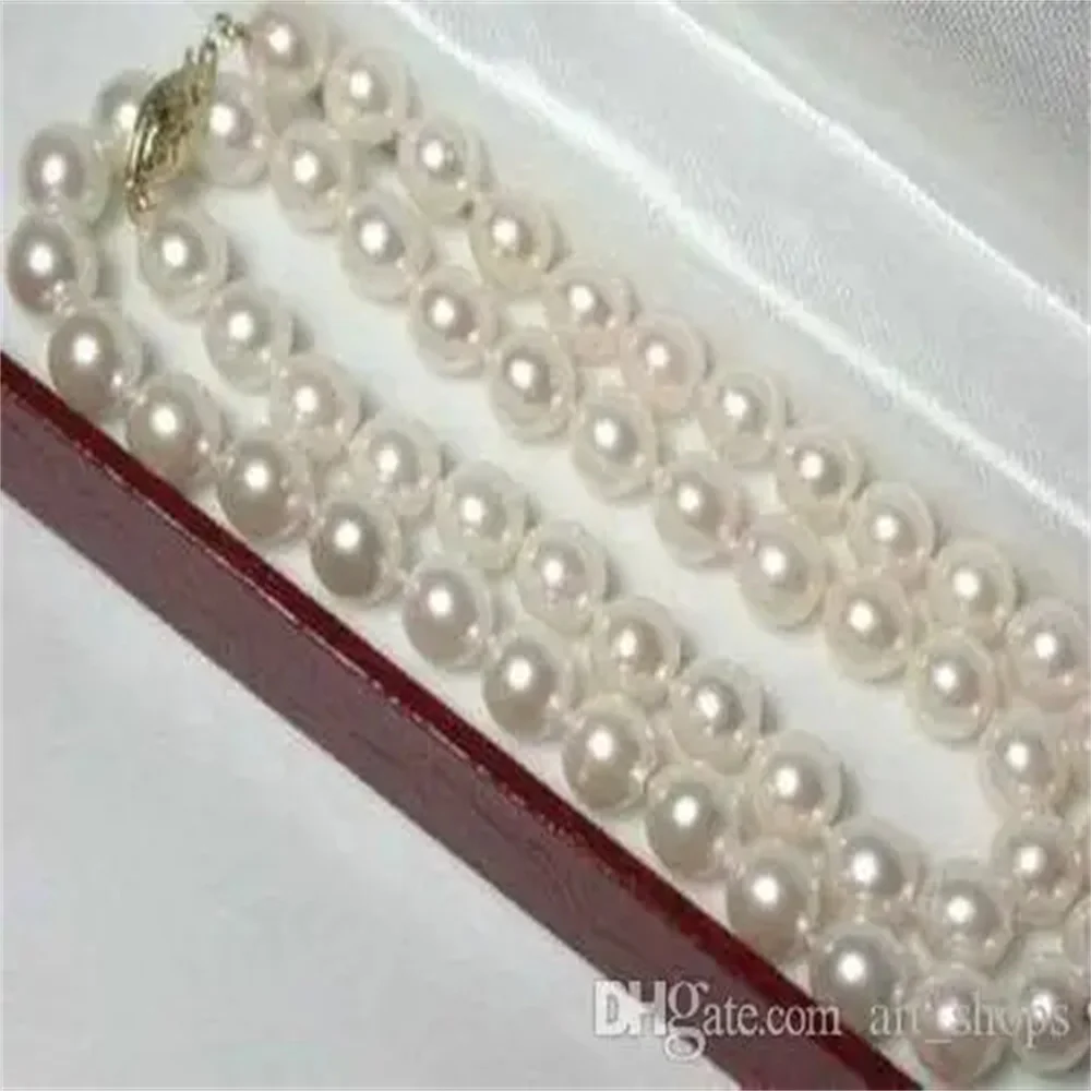 

8-9mm White Akoya Cultured Pearl Necklace 18" AA+ Dongguan girl jewerly Store free shipping