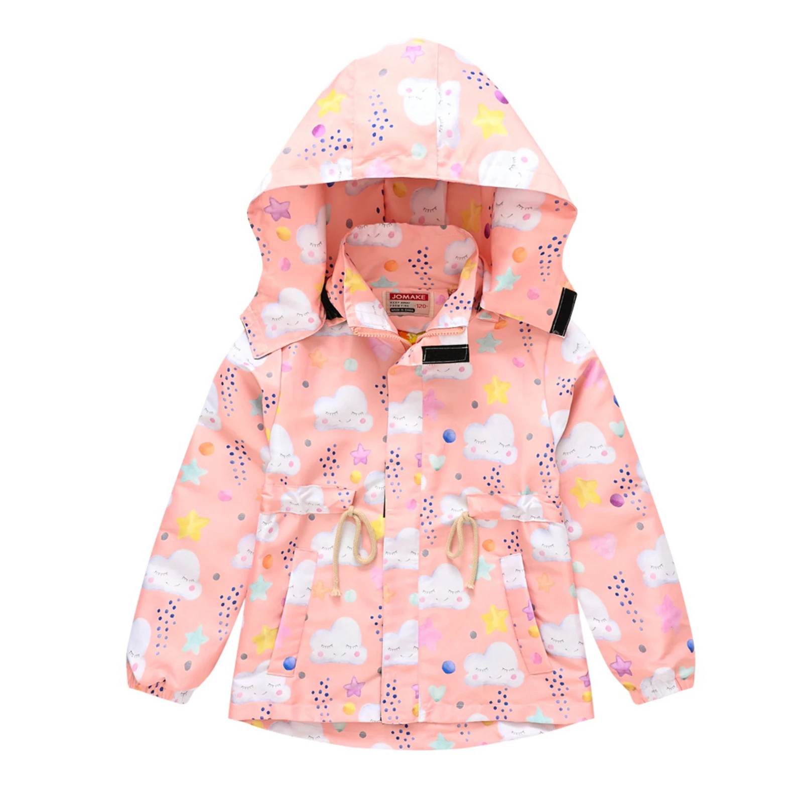 Kids Girls Cartoon Print Rain Jacket Outerwear Zipper Coat Waterproof Windbreaker Raincoat for Daily Wear Outdoor Activities