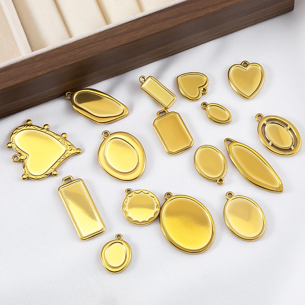 5pcs Stainless Steel Geometry Oval Frames Blank Bezel DIY Earring Geometric Heart Pendant Base Necklace Jewelry Making Wholesale view 6