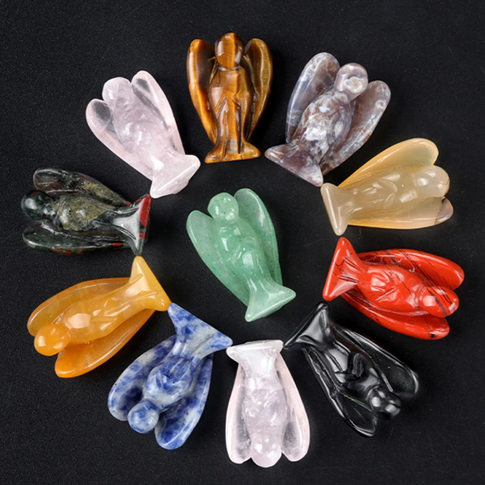 Natural Stone Guardian Angel Figurine Craft Gift Home Decor Ornaments Room Decoration Healing Crystal Spiritual Gift Meditation