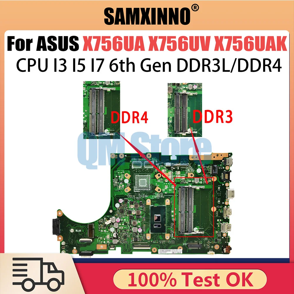 X756UQ Mainboard For ASUS X756UR X756UAK X756UB X756UV X756UJ X756UA X756UQK X756UX A756U Laptop Motherboard I3 I5 I7 CPU V2G