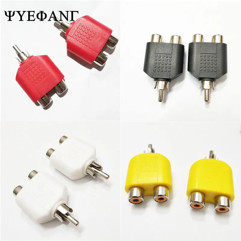

4Pcs/lot RCA Connector Y Splitter AV Audio Video Plug Converter 1 Male to 2 Female Adapter Kit AV Jack RCA Plug To Double Cable