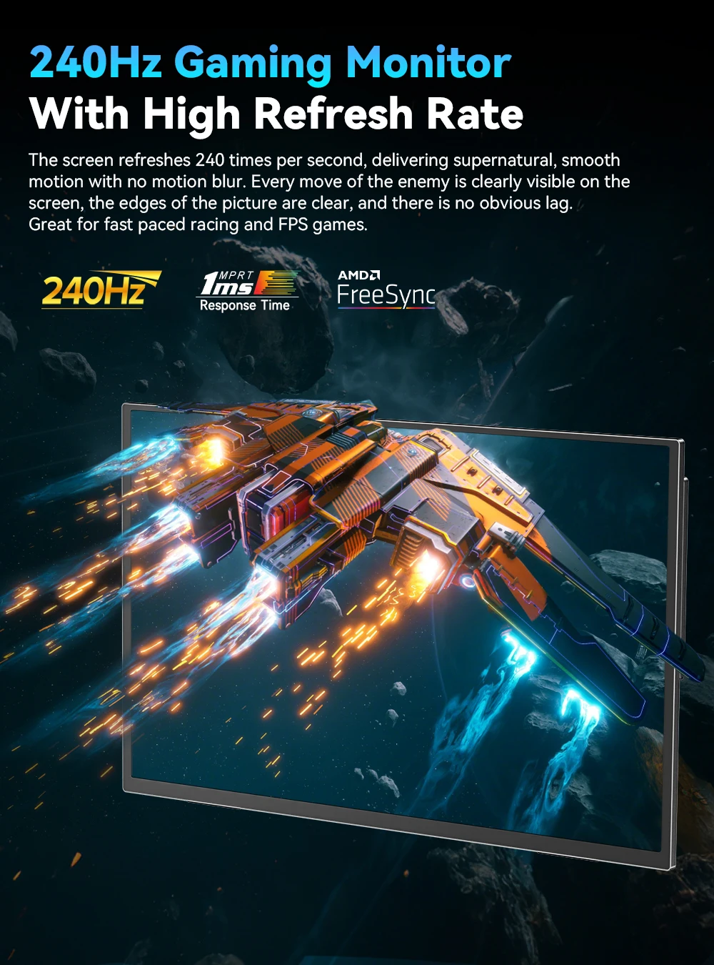 شاشة UPERFECT المحمولة مقاس 24.5 بوصة، شاشة عرض ألعاب 240 هرتز، 1200:1 FreeSync 1MS Fast IPS شاشة كبيرة مدمجة بحامل قابل للتعديل بزاوية 180 درجة / VESA USB-C HDMI لأجهزة الكمبيوتر المحمول والهاتف ووحدة التحكم في الألعا