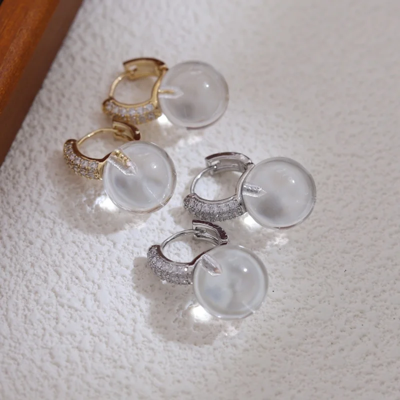 Korean New Design Fashion Jewelry 14K Gold plated Zircon Transparent Beads Earrings Elegant Women Daily Work Accessories