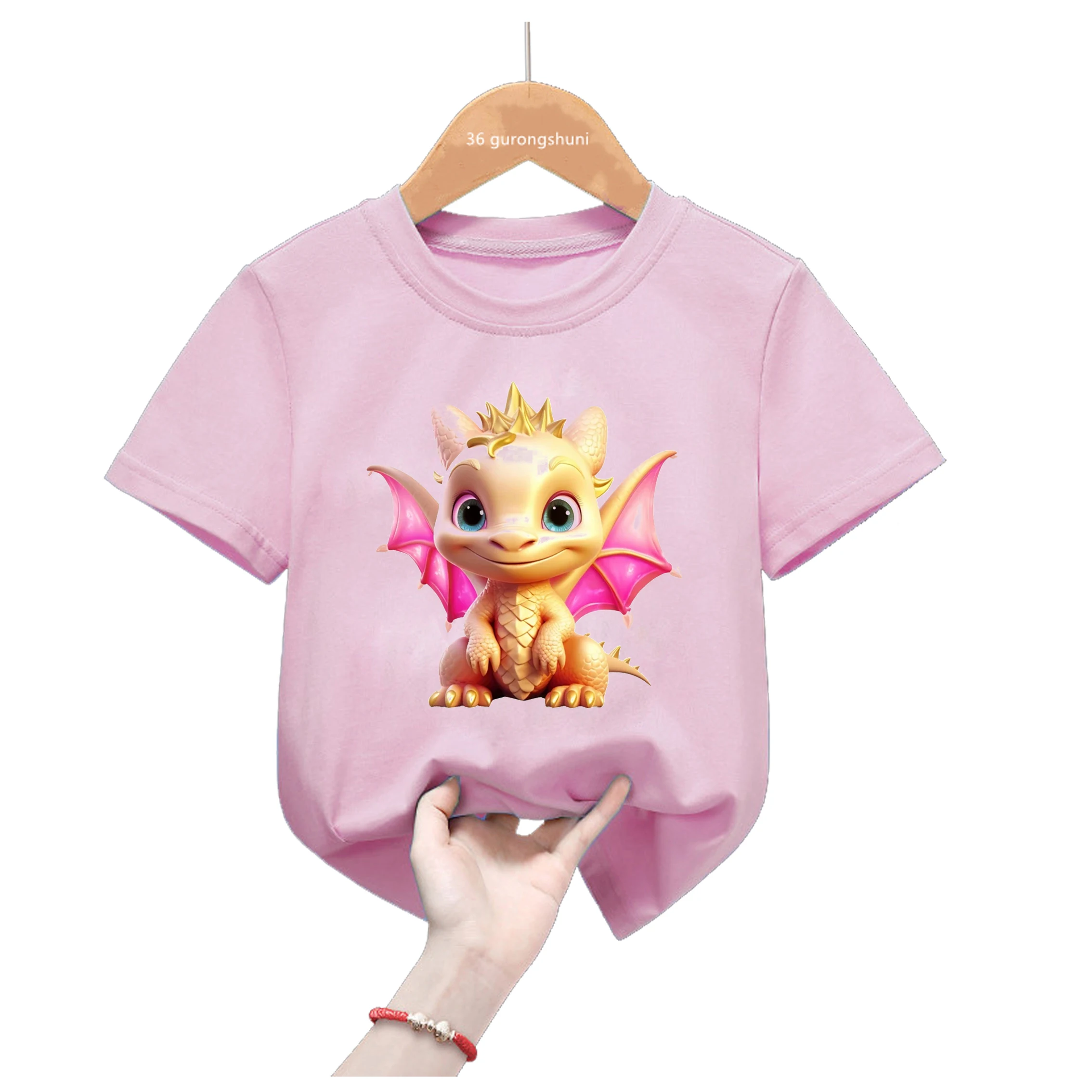 Pink Tops Kawaii Little Elephant Dragon Dog Fox Pink Owl T-Shirt Cartoon Animals T Shirt Gift Girls Kids Clothes Short Sleeve