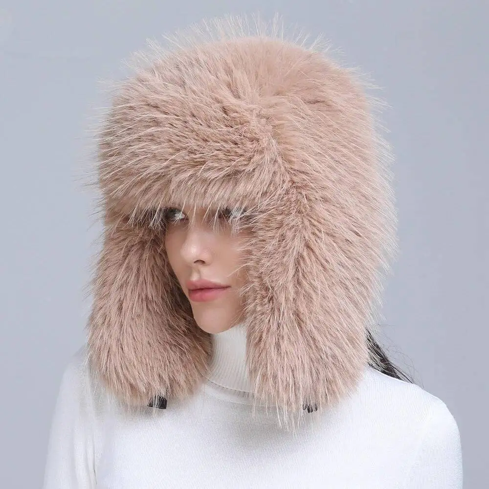 

Шапка из искусственного меха, зимняя женская пушистая снежная шапка, ветрозащитная шапка, модные толстые теплые наушники, морозостойкие шапки, защитная шапка для ушей