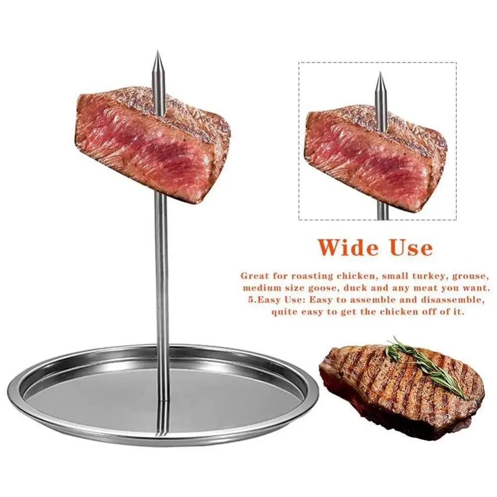 Stainless Steel Grilled Chicken Rack Vertical Skewer Barbecue Spike Poultry Hanger Meat Roast Removable Handle with Chassis view 3