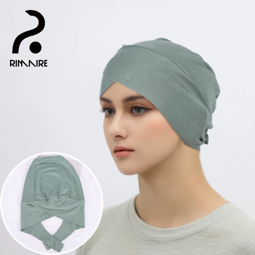 RIMAIRE Elastischer Hut-Hijab aus Baumwolle mit Krawatte, verstellbarer Innen-Hijab, neu aufgerüsteter und robuster gestrickter Modal-Turban mit 23