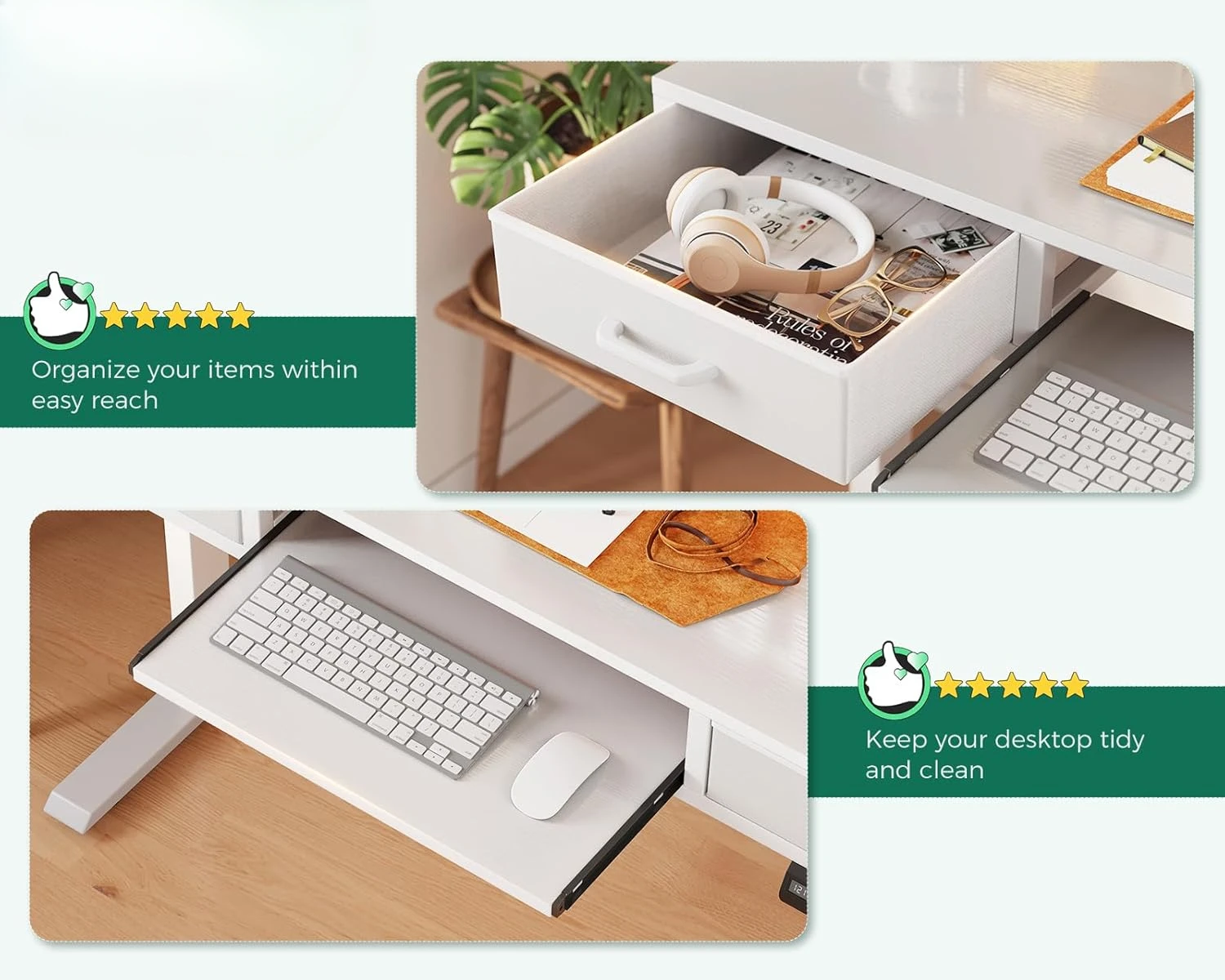 Mesa elétrica com gavetas e bandeja do teclado, mesa pequena ajustável de 47 polegadas com tomada elétrica e luzes led