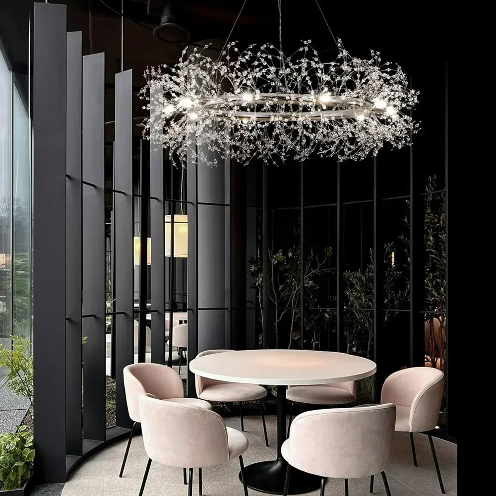 Modern LED Chandelier Lighting Dandelion Chandeliers Dinning Living Room Bar Personality Creative Art Crystal Lamps Round