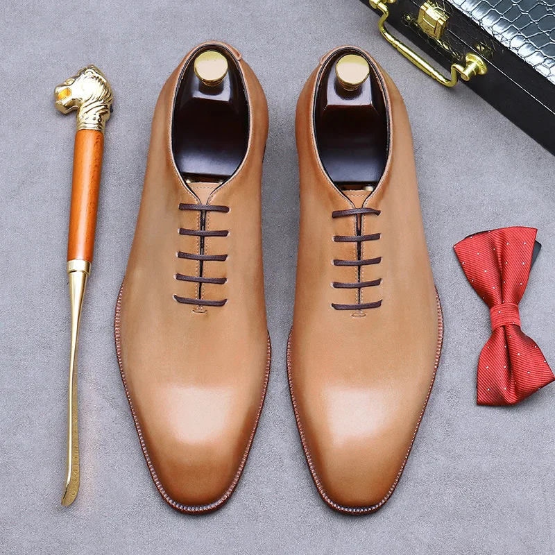 Men's Full-Grain Leather Oxford Dress Shoes British Inspired Wedding Formal Calfskin Lined Business Non-Slip Sole Handcrafted