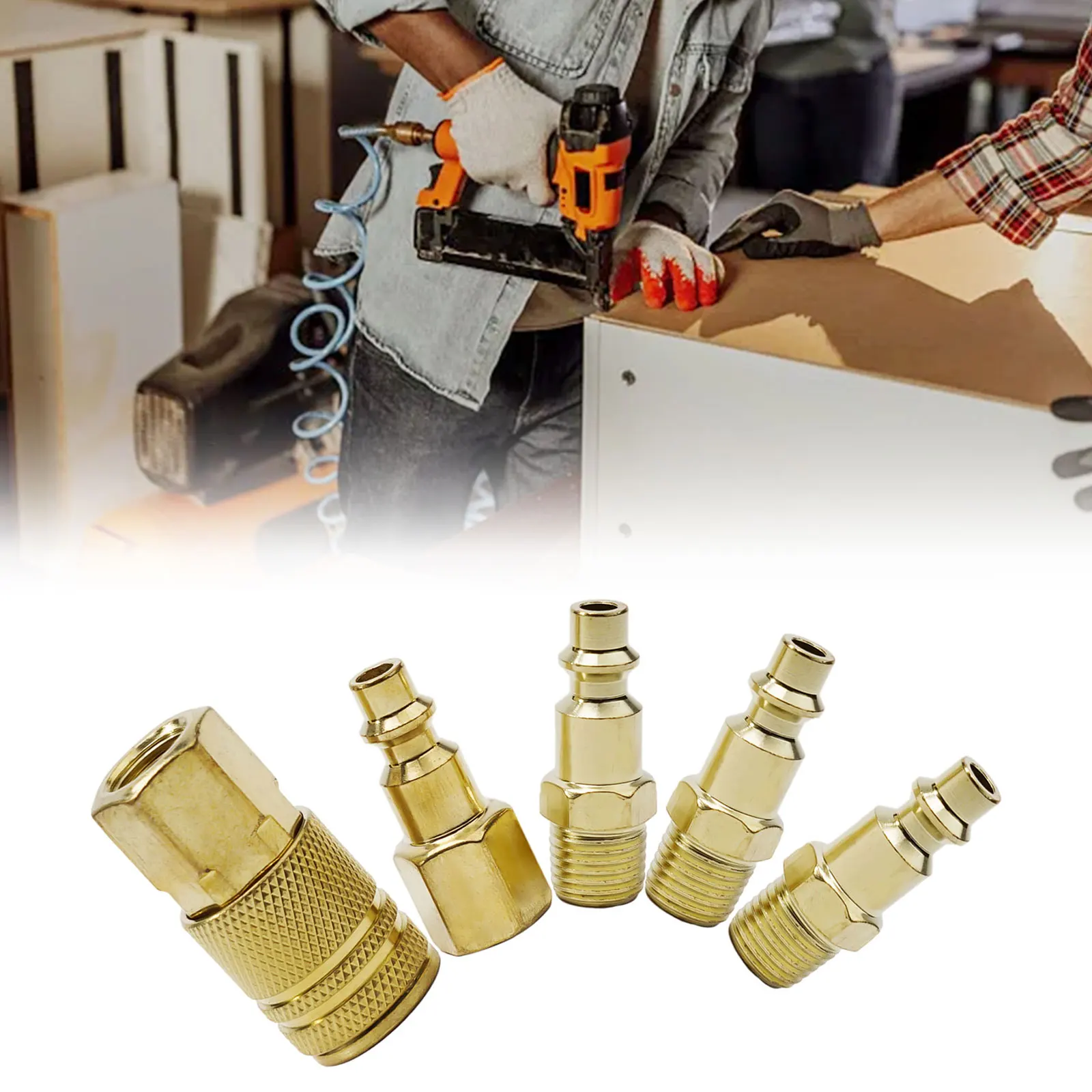 5 Pcs Quick Coupler Set Brass Air Hose Connectors 1/4 Inch NPT Compatible with For Compressor for Convenient Tool Change