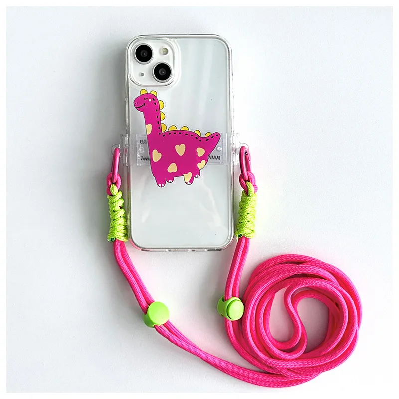 

Colorful Dinosaur Phone Back Clip-Crossbody Contrast Color Lanyard, Anti-Loss Essential, Detachable, Sturdy, Durable & Universal