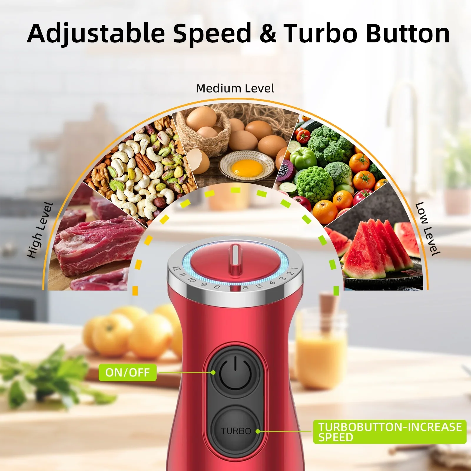 5-in-1 1000W Handheld Kitchen Blender – 12-Speed Stick Blender 5