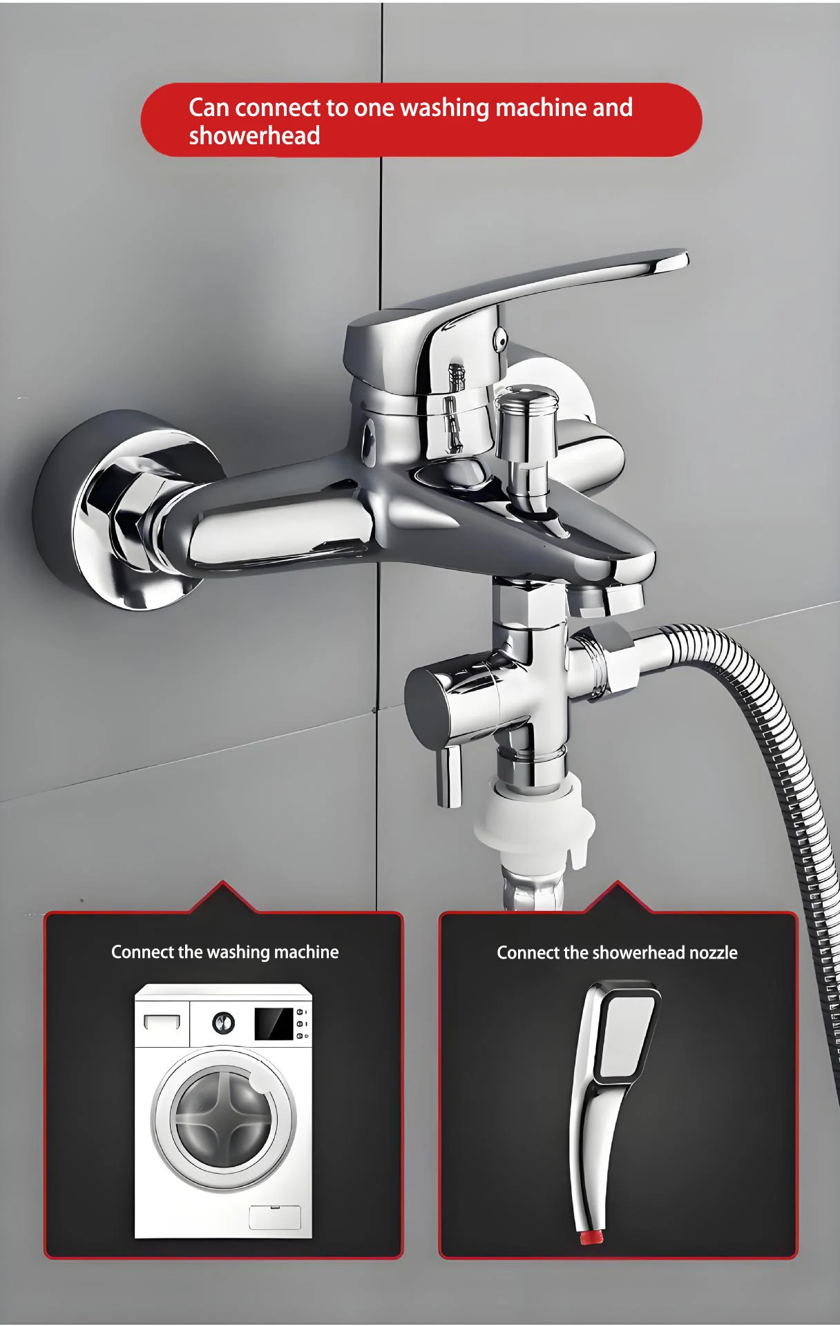 3 Way Diverter Valve T-Adapter Converter For Shower Brass Water Tap Connector Bathroom Faucet Water Separator