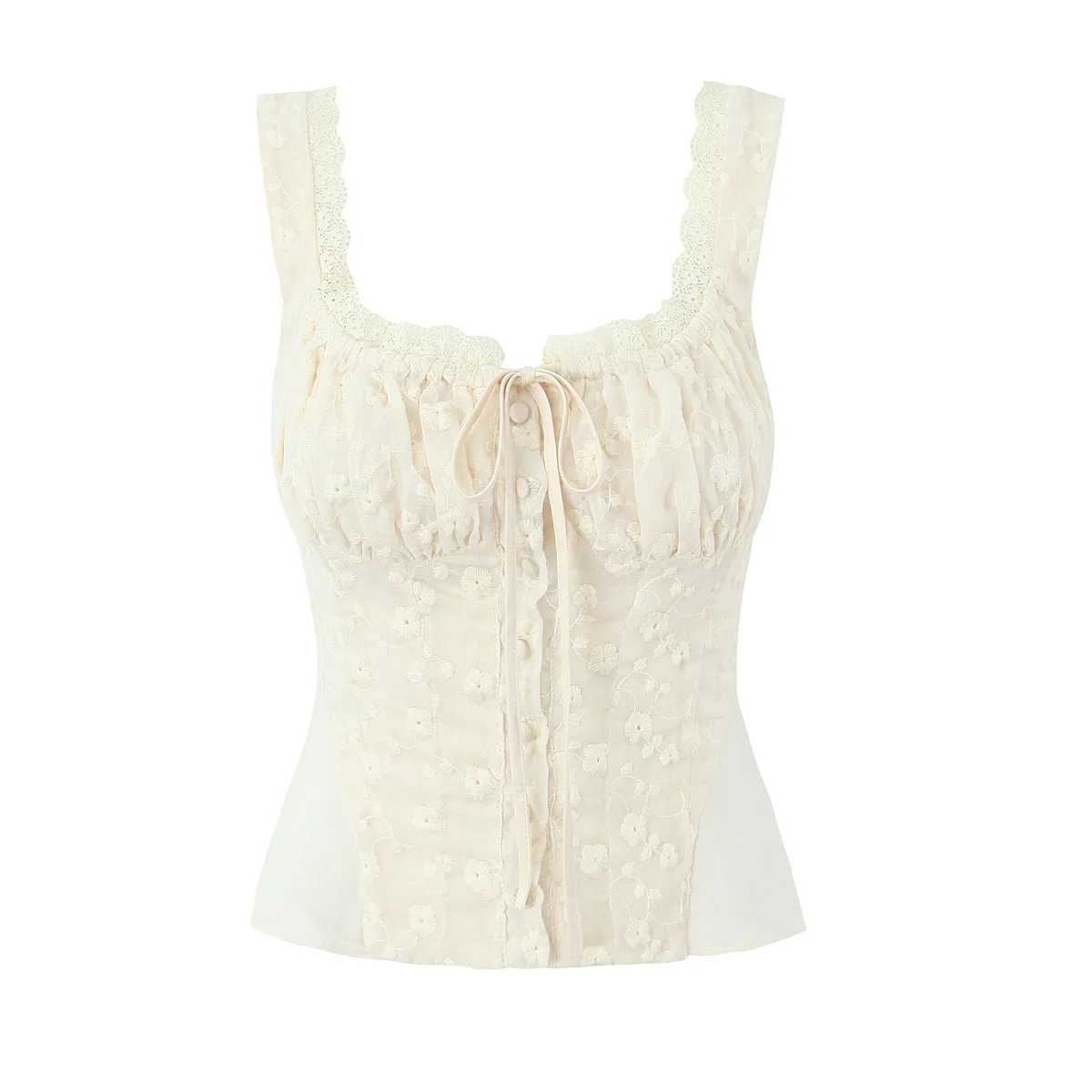 

Women Jean Vintage Cream Broderie Anglais Peplum Top