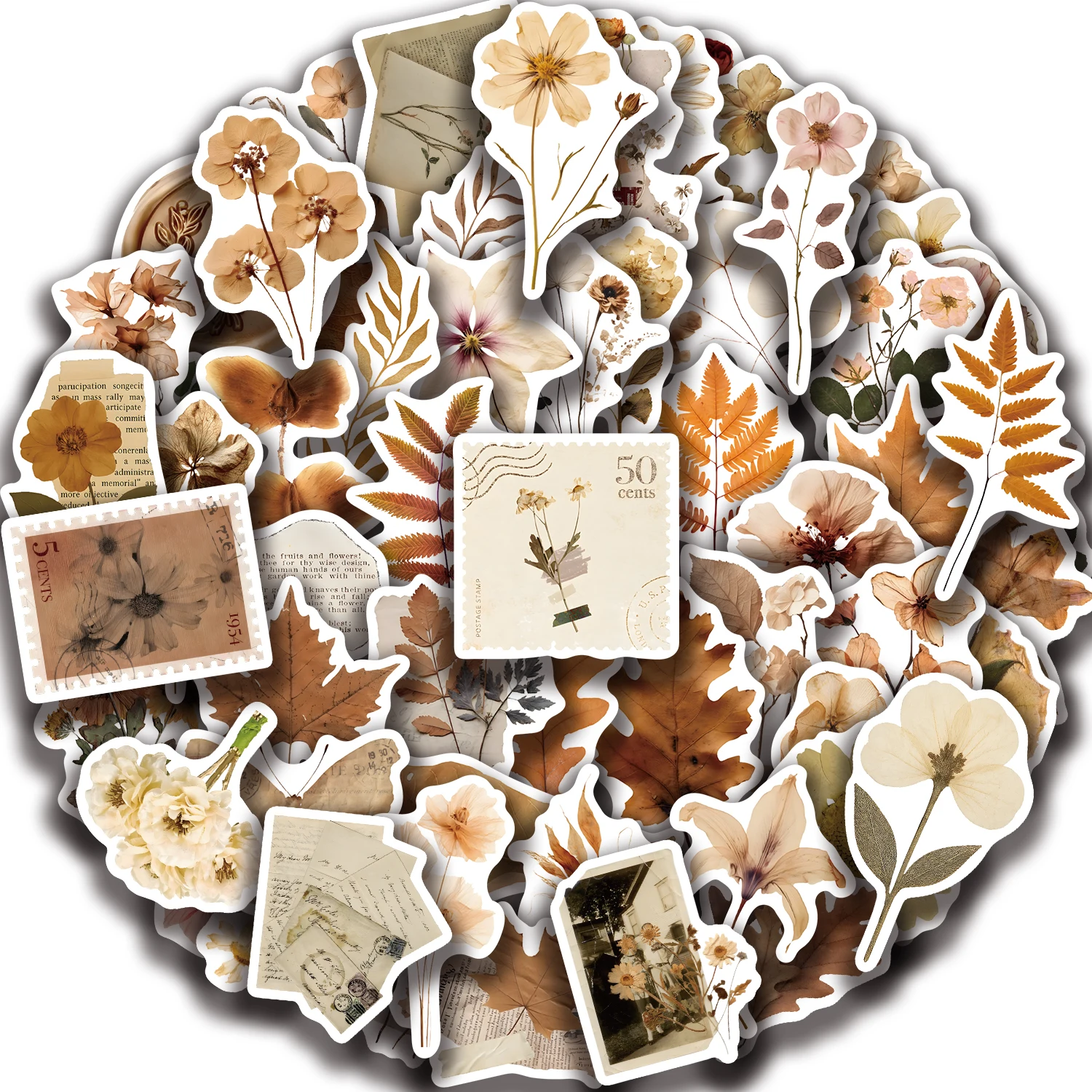 

60pcs Dried flower and leaf stickers, exquisite and graffiti stickers, laptop cartoon stickers, fun and classic gift decorations