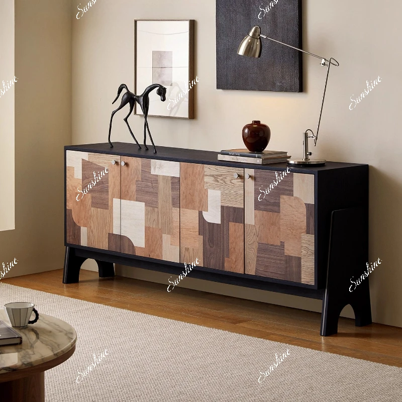 

Medieval solid wood wall integrated dining side cabinet retro living room locker