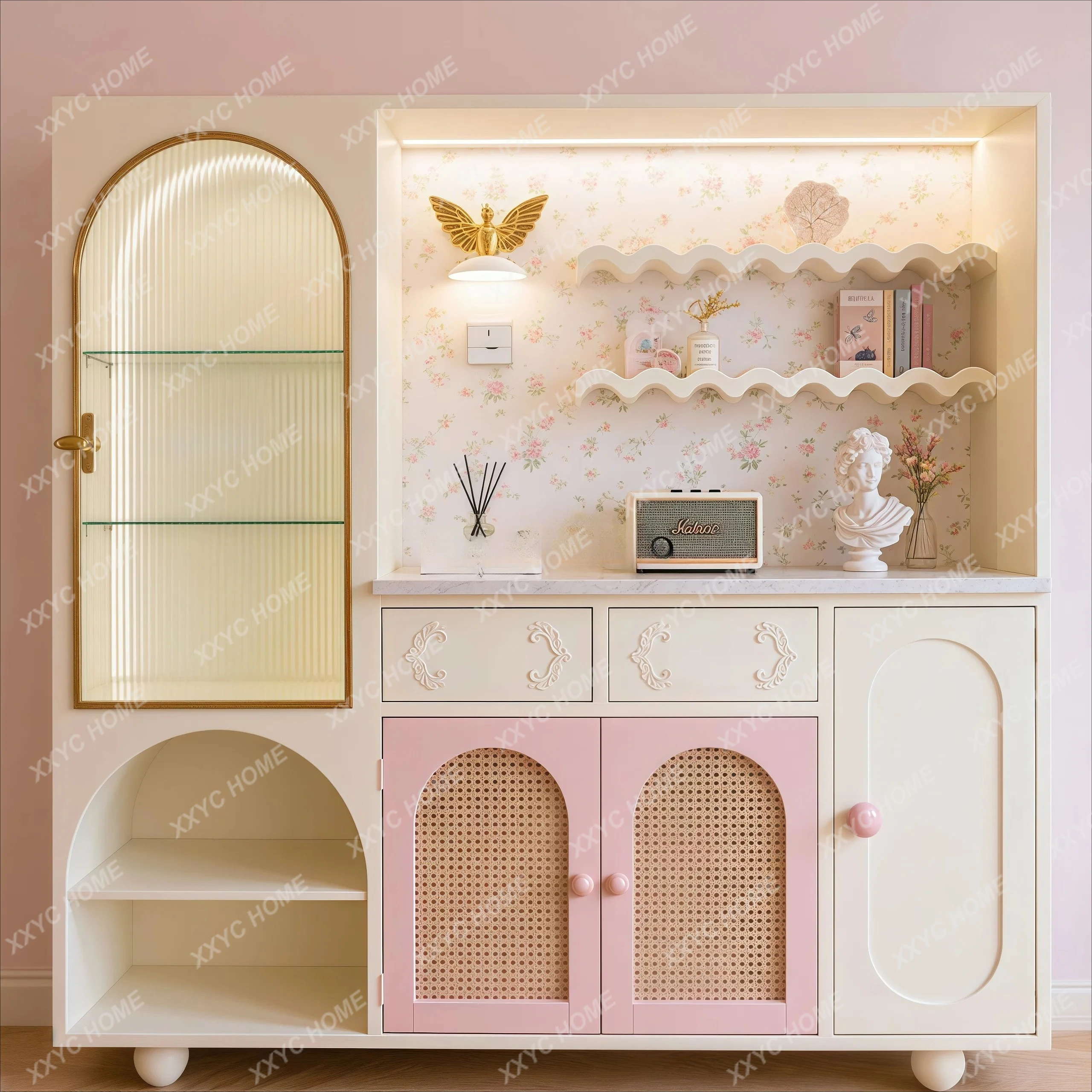 Solid wood display household wall integrated storage bedroom storage decorative cabinet